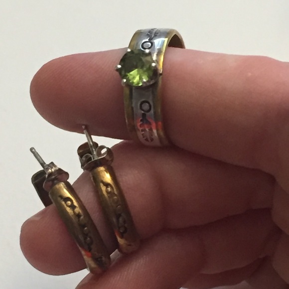 Vintage Jewelry - Navajo Chester Benelly peridot ring and earrings - brass and 925 Sterling silver